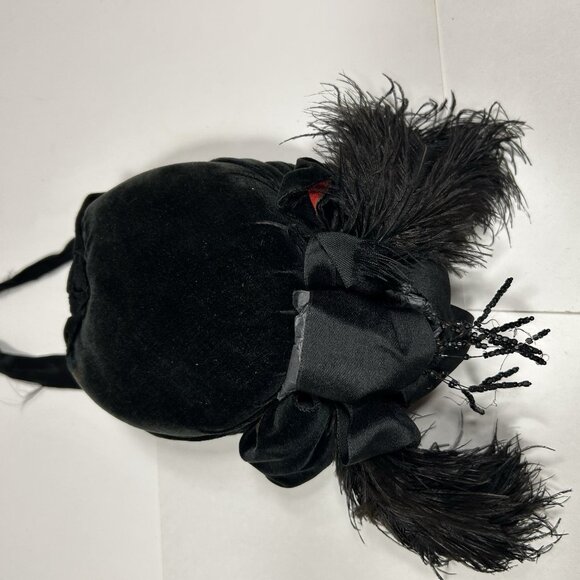 Antique Victorian Mourning Hat Bonnet Black Velvet Ribbons Feathers Beads Black main image 4